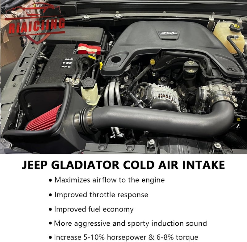 RiAiCiING مجموعة سحب هواء بارد مع درع حراري متوافقة مع جيب رانجلر JL/جلادييتور 2018-2023 3.6L V6، تزيد من القوة الحصانية والعزم، صوت سحب أكثر عدوانية ورياضي - Image 4